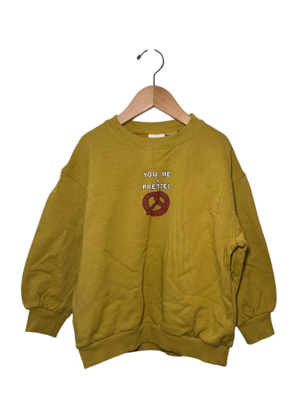 ZARA mustard yellow pretzel print sweatshirt - size 4 (generous fit)